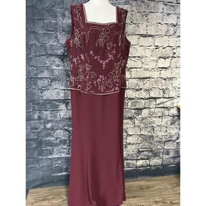 Marsoni Dress Women's 20 Burgundy Beaded Formal Gown Mother Bride Evening